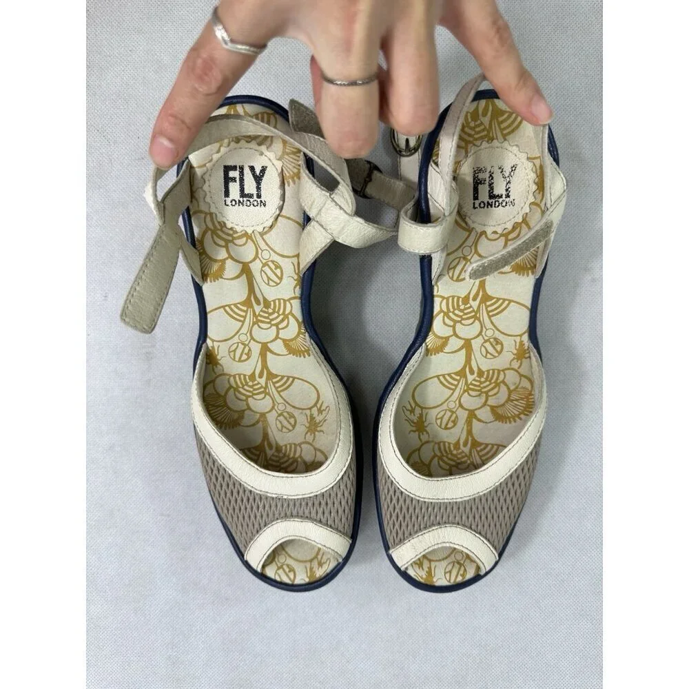 Fly London YANS190Fly Yans Tan Leather Wedge Sandal Womens EU 40 US 9-9.5